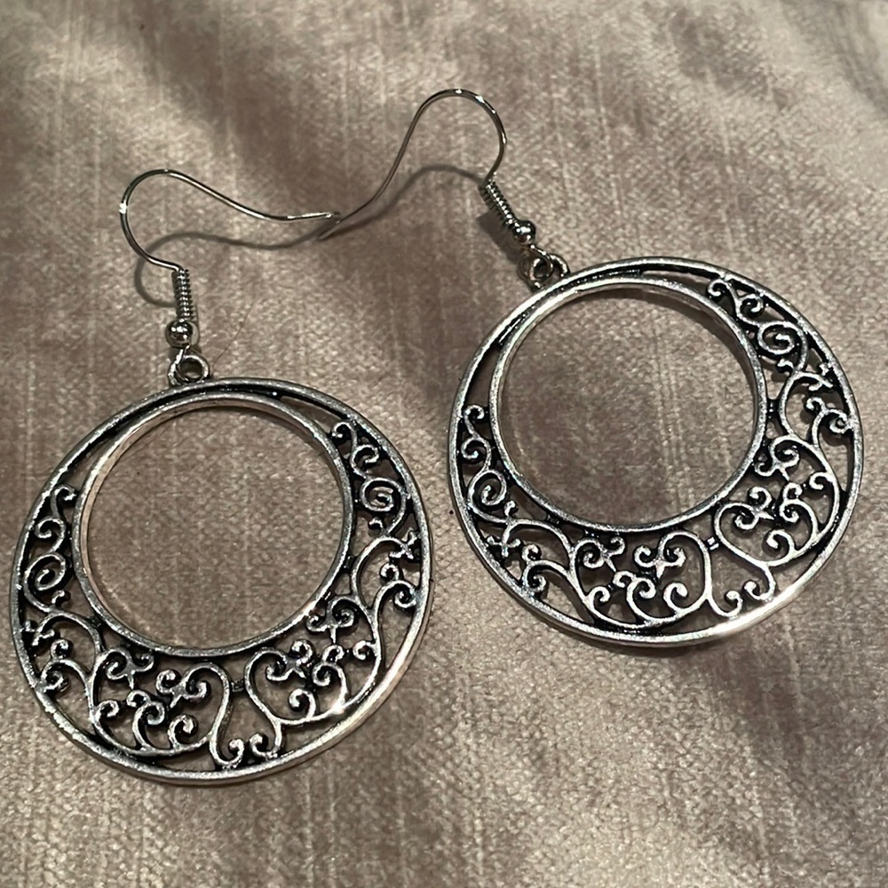 Silver Open Hoop Earrings With French Hooks